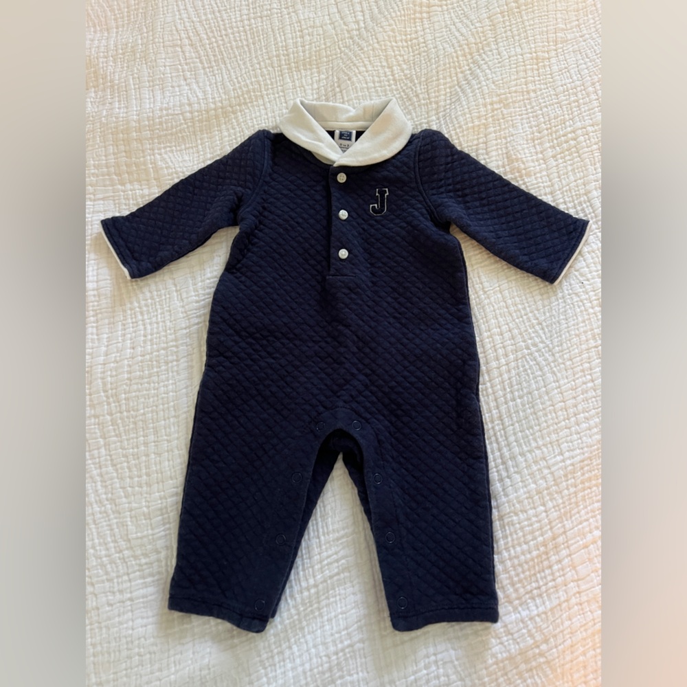 Janie and Jack Navy Baby Outfit with White Trim